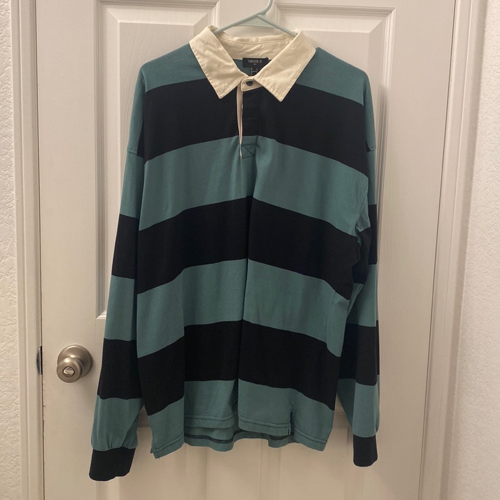 Forever 21 Green and Black Collared Button Down